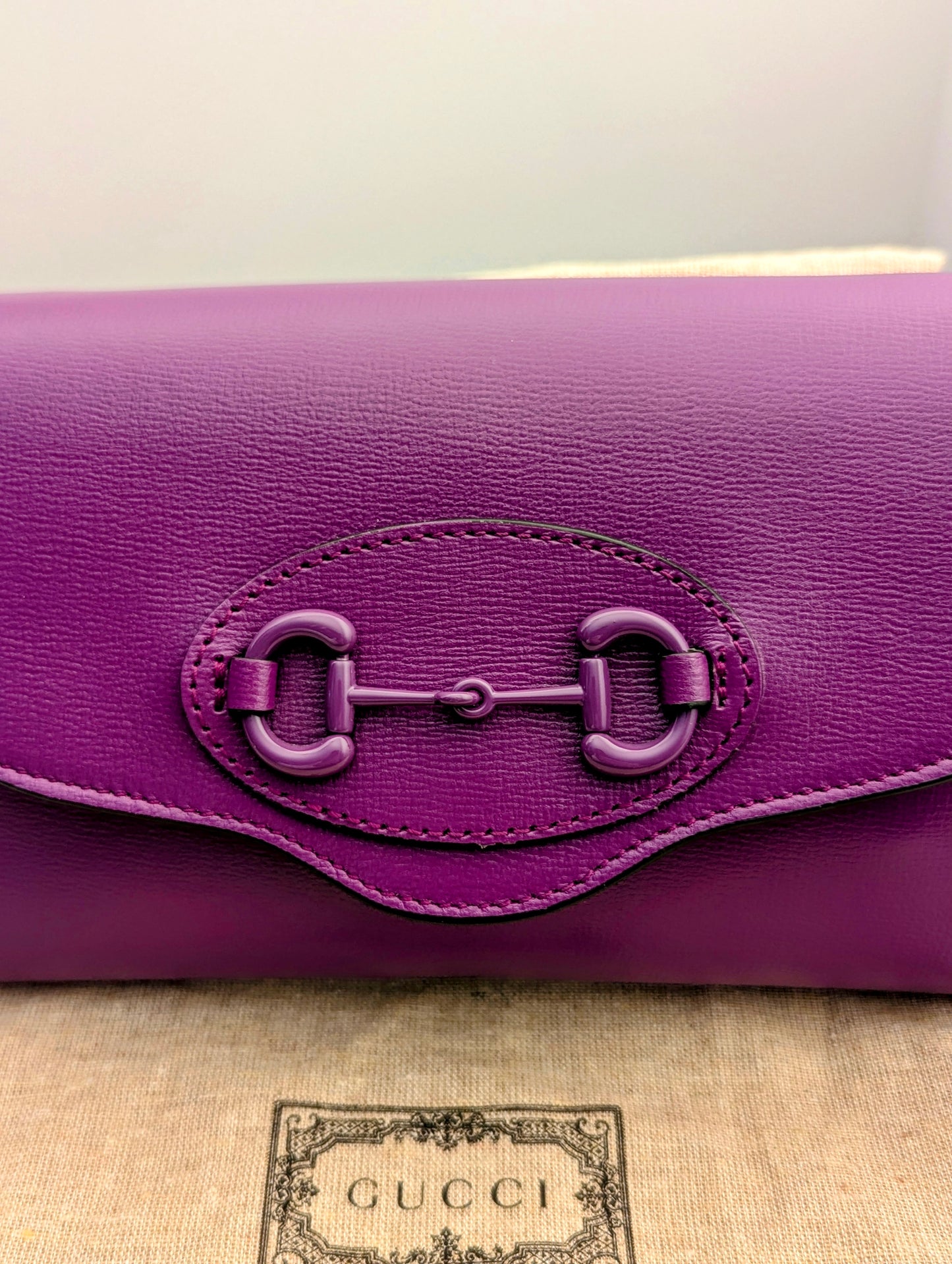 Gucci Horsebit 1955 Leather Shoulder Bag Purple With Strap