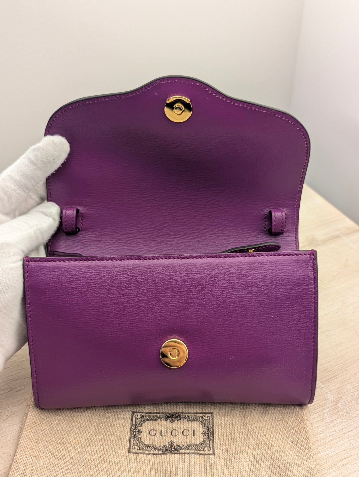 Gucci Horsebit 1955 Leather Shoulder Bag Purple With Strap