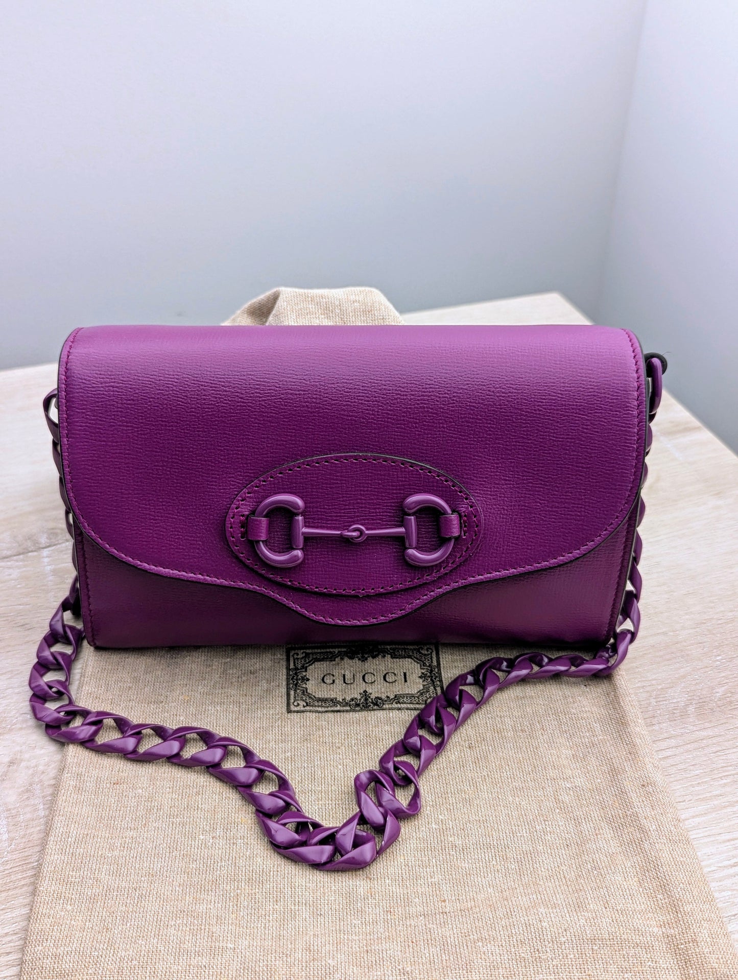 Gucci Horsebit 1955 Leather Shoulder Bag Purple With Strap