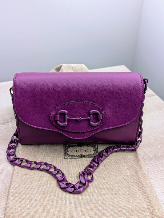Gucci Horsebit 1955 Leather Shoulder Bag Purple With Strap