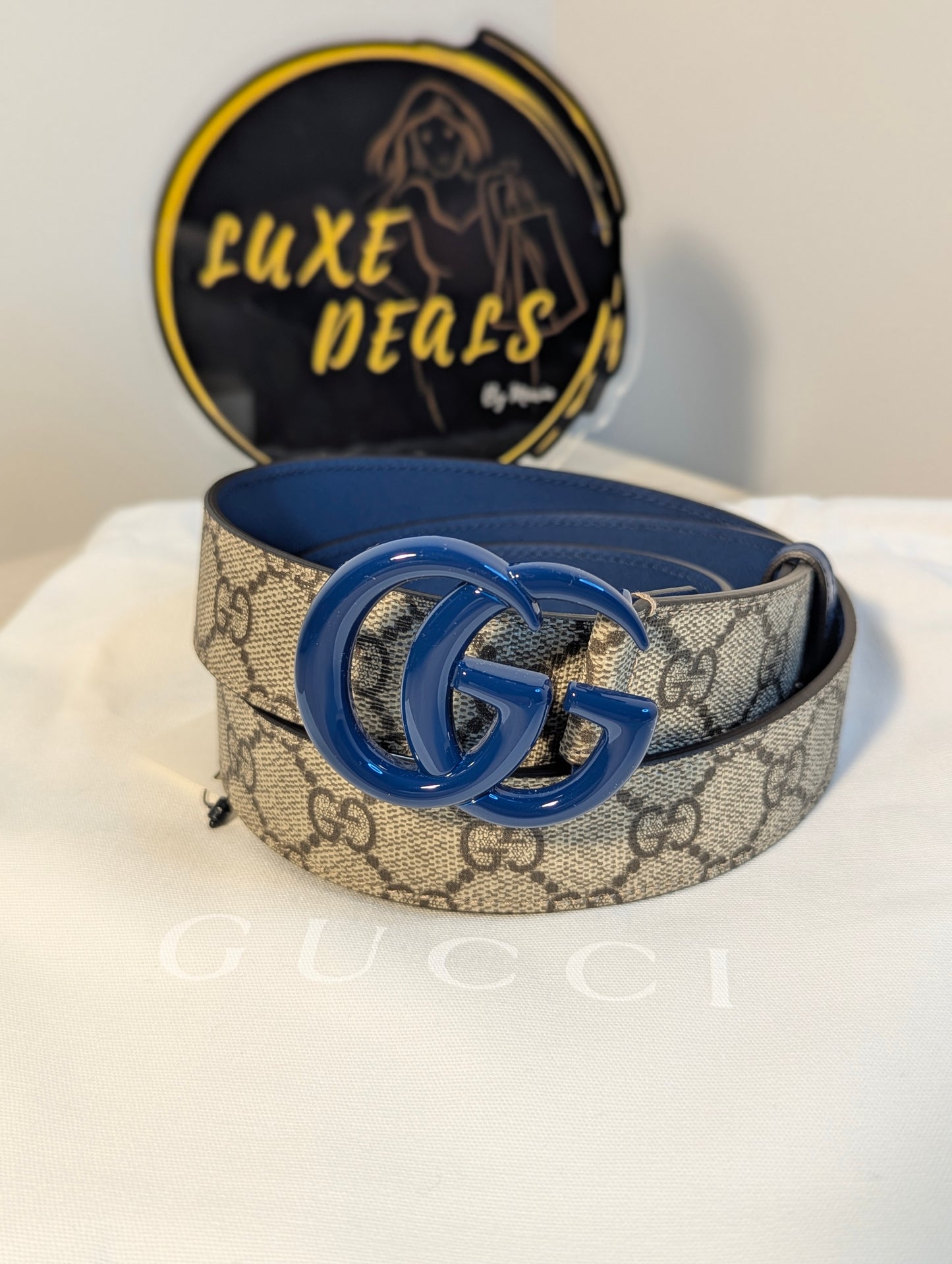 Gucci Supreme With Blue GG Marmont Belt