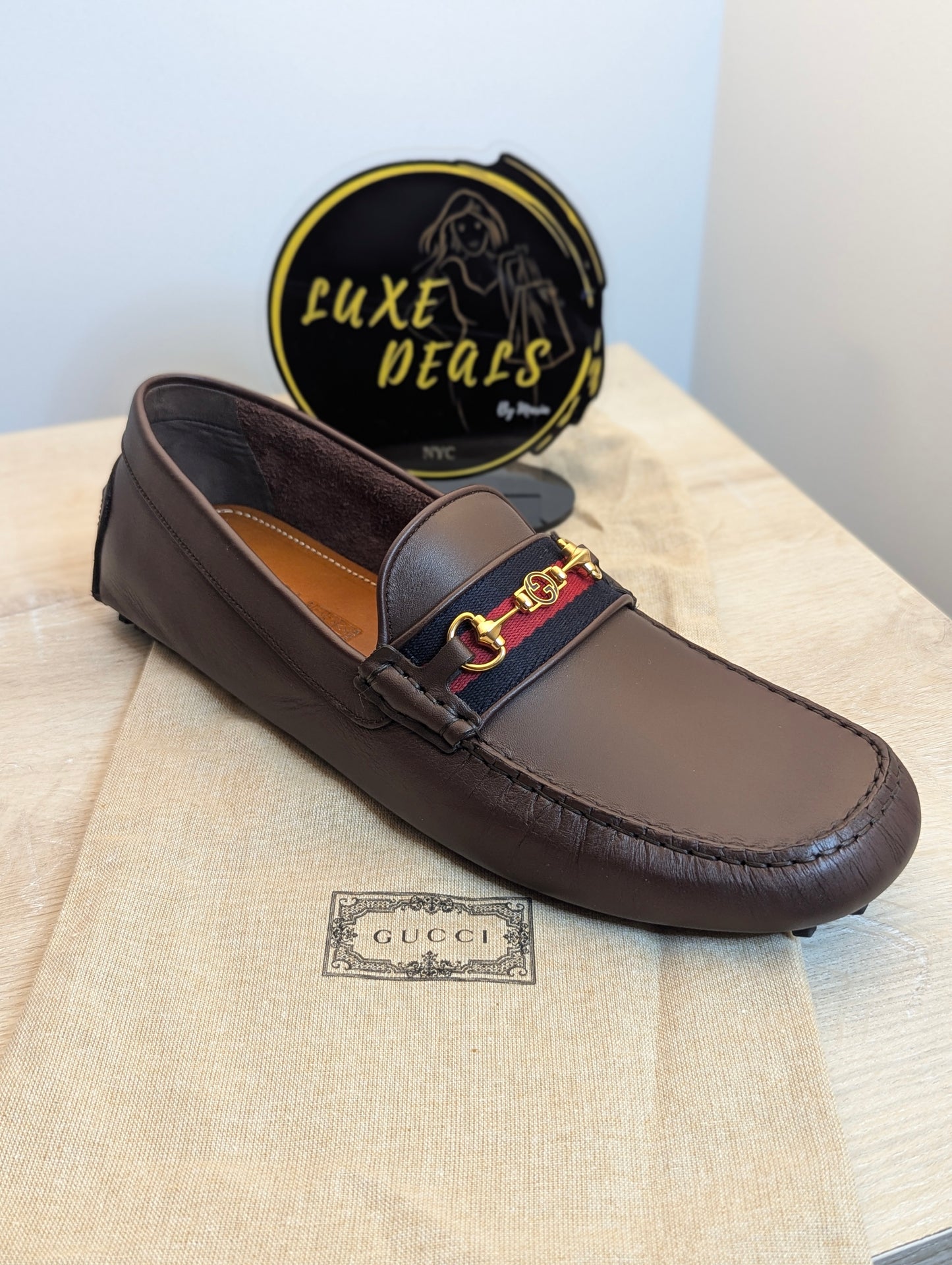 Gucci Moccasin Ayrton Webstripe Horsebit Driving Driver in Brown