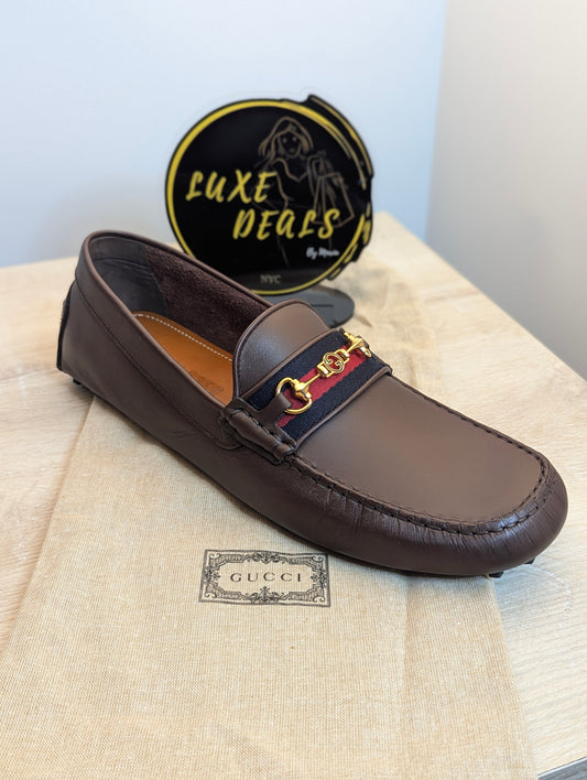 Gucci Moccasin Ayrton Webstripe Horsebit Driving Driver in Brown