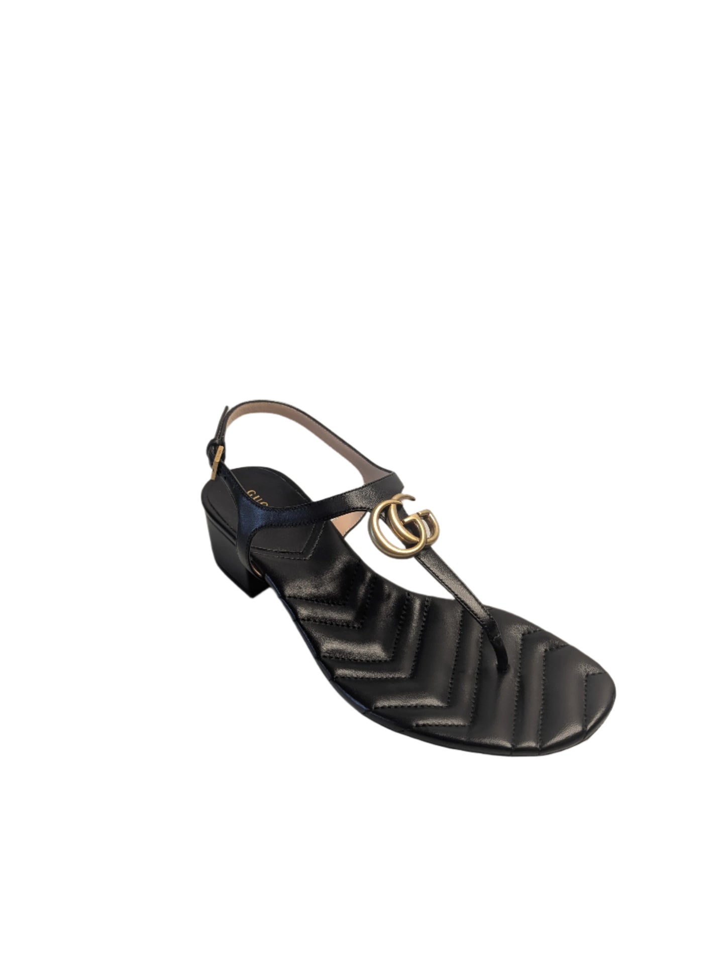 GUCCI marmont black chevron leather thong sandals