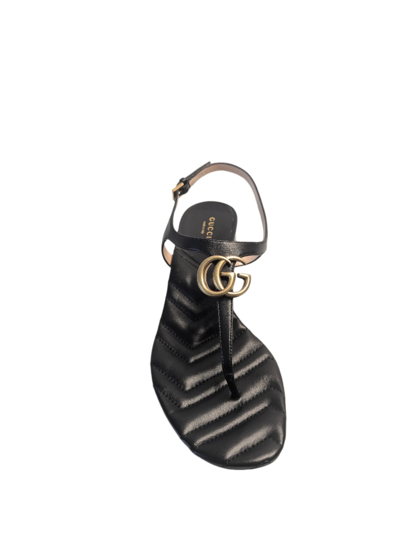 GUCCI marmont black chevron leather thong sandals