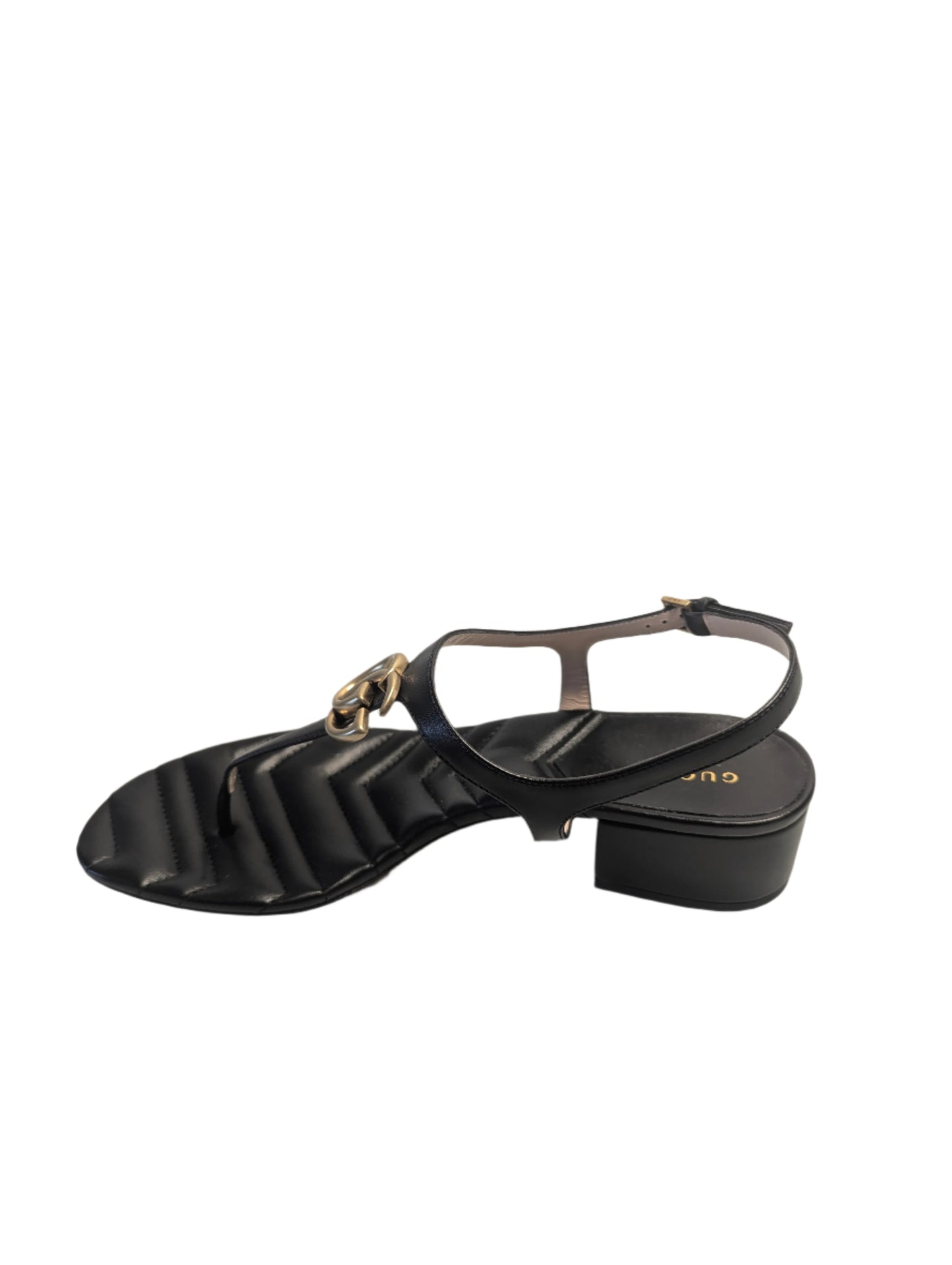 GUCCI marmont black chevron leather thong sandals