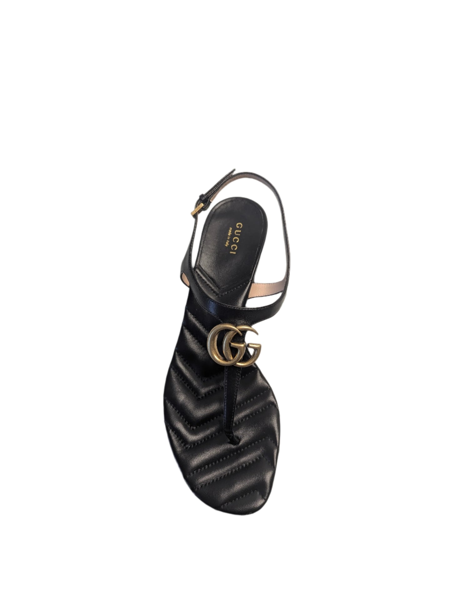 GUCCI marmont black chevron leather thong sandals