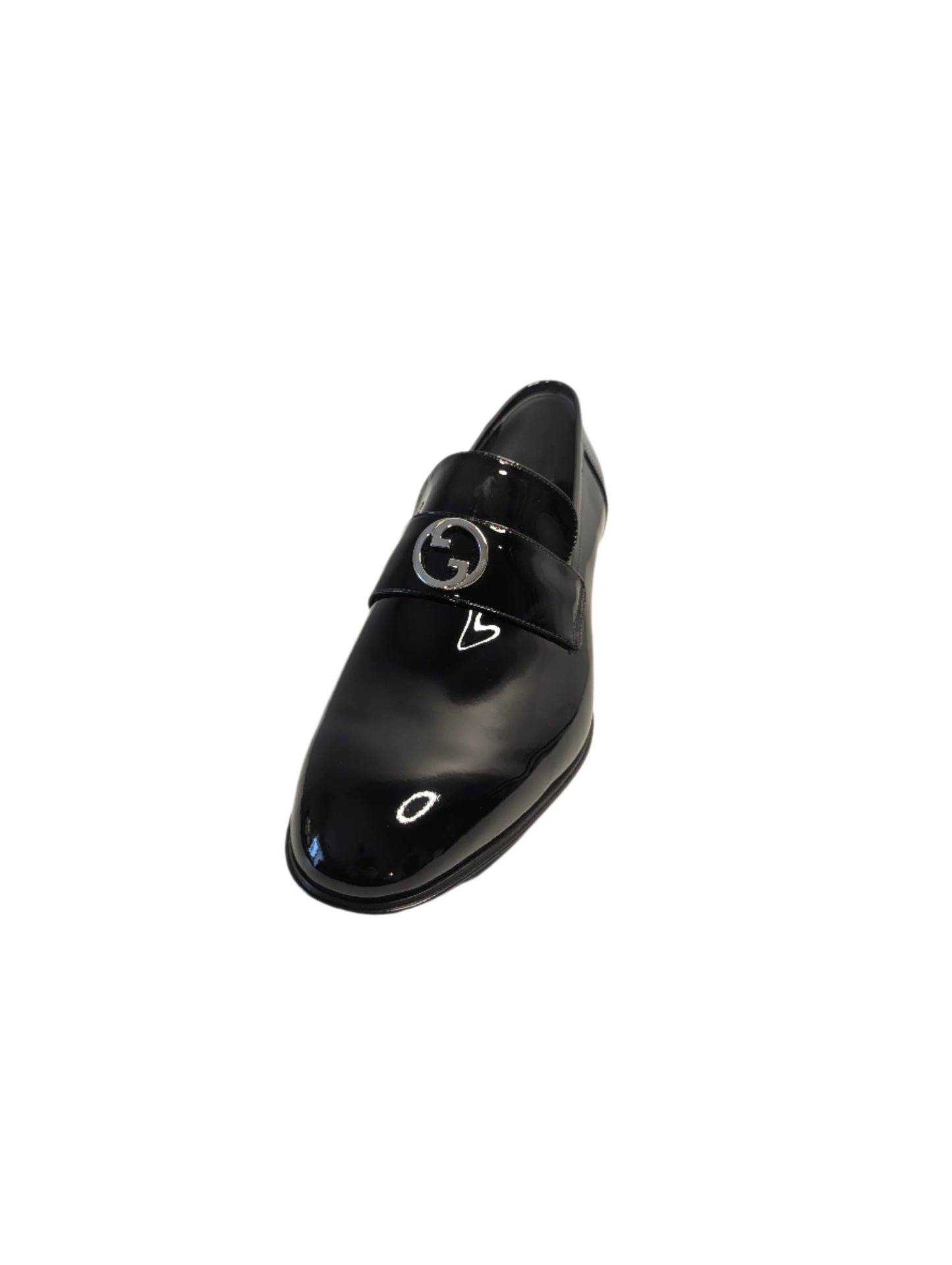 Gucci Black Patent Leather Loafers with Interlocking Silver GG