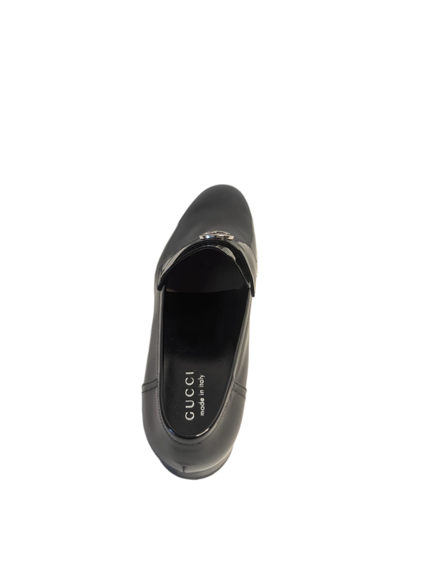 Gucci Black Patent Leather Loafers with Interlocking Silver GG