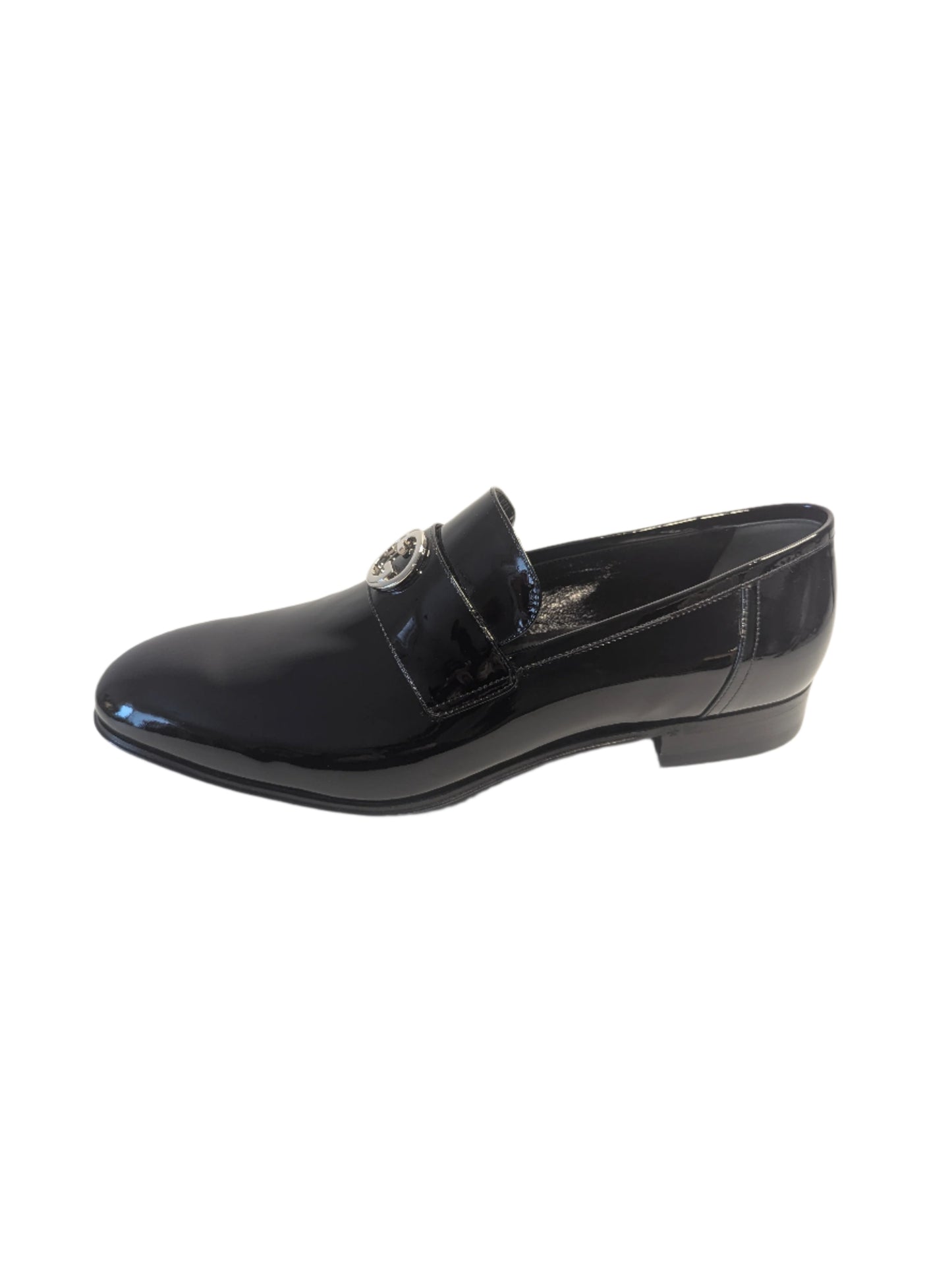 Gucci Black Patent Leather Loafers with Interlocking Silver GG