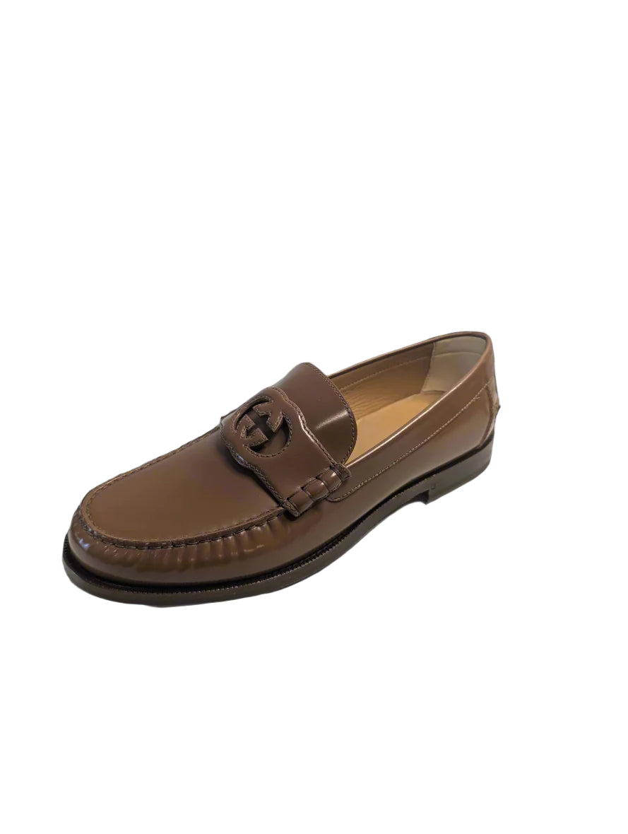 Gucci Brown Leather Moccasin with Interlocking GG