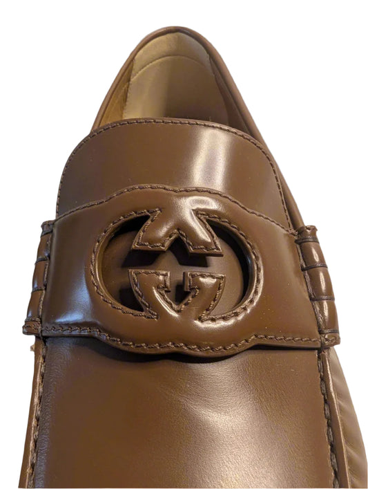 Gucci Brown Leather Moccasin with Interlocking GG