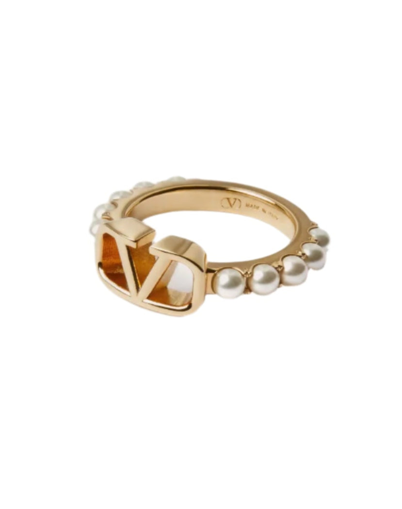 Valentino V Logo Signature Faux Pearl Ring WITH SWAROVSKI® PEARLS