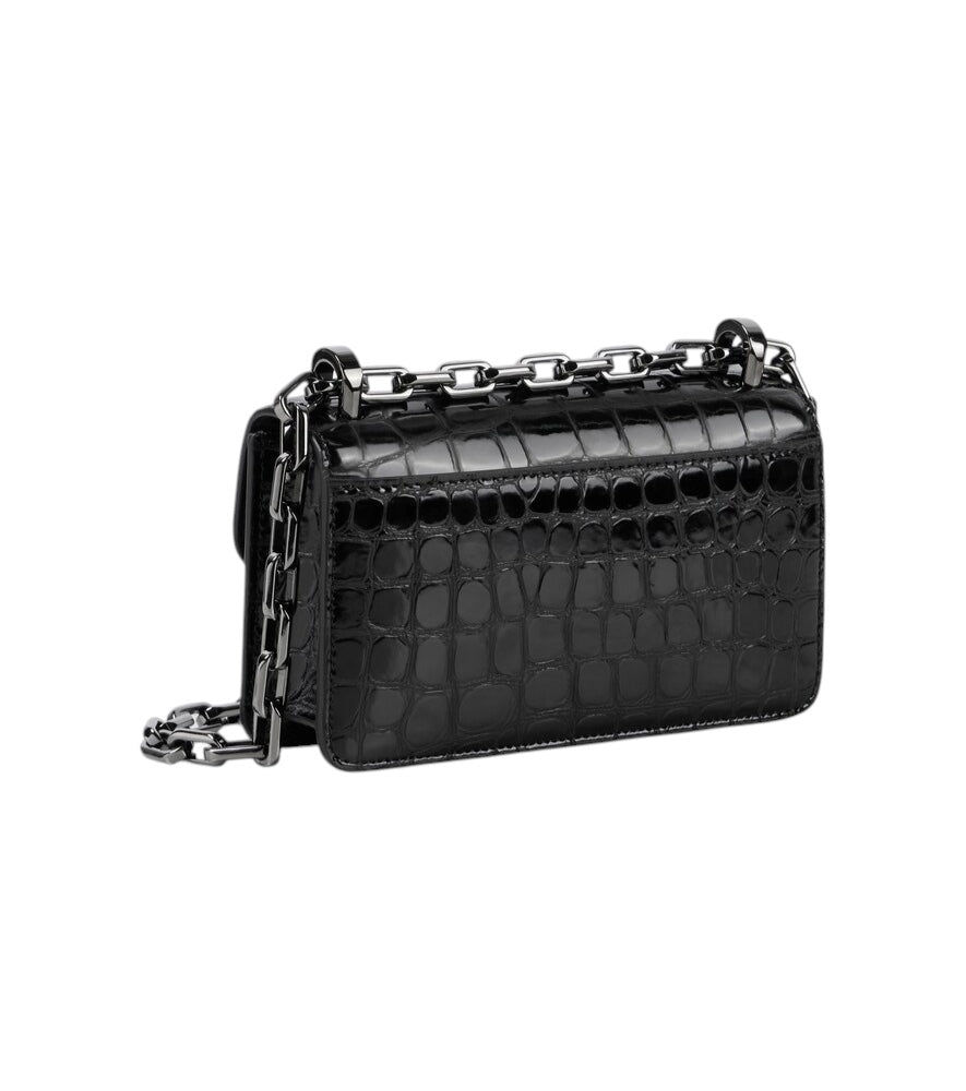 Christian Louboutin Loubi54 Black Croc-Effect Leather Shoulder Bag