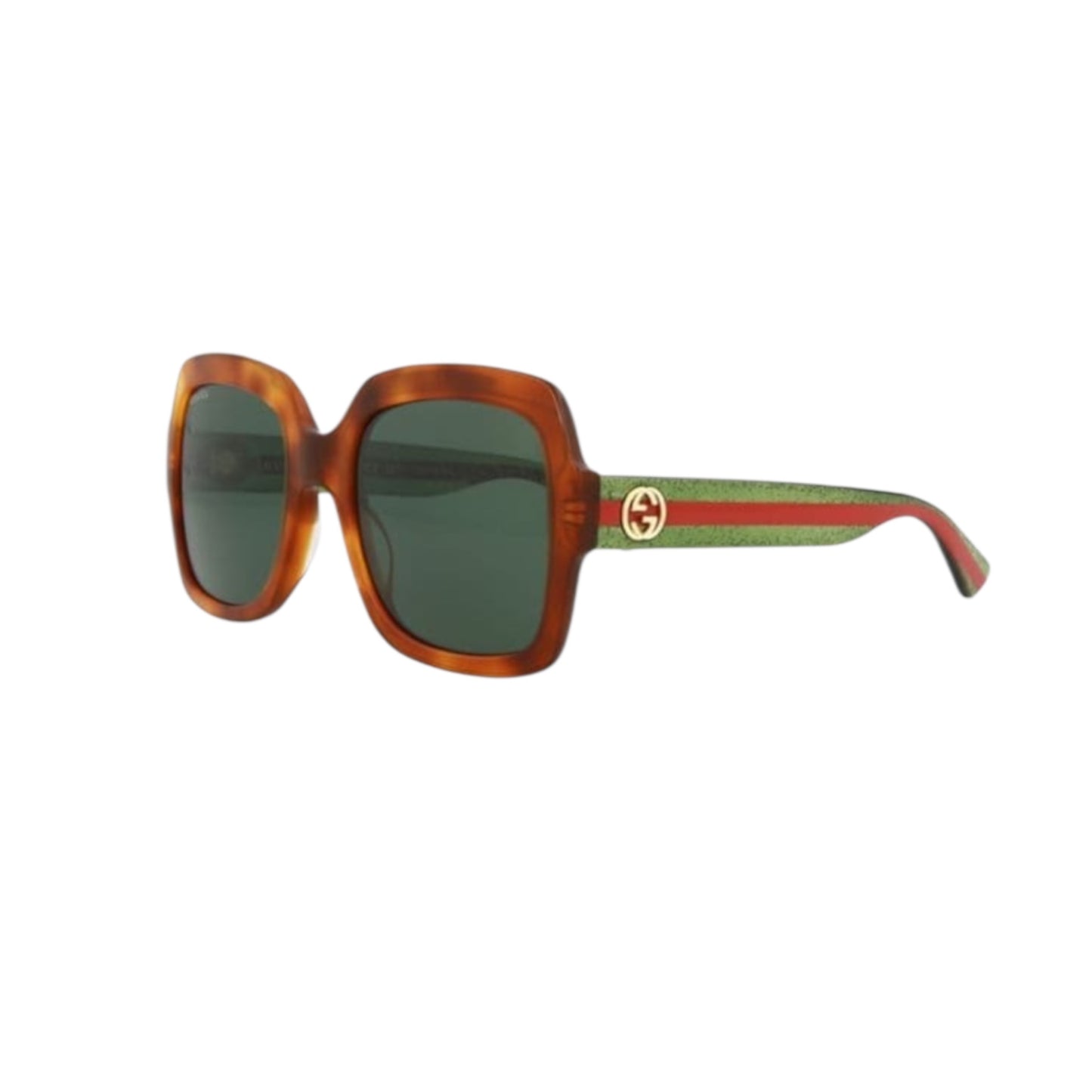 54 MM Gucci Oversized Square Sunglasses – Tortoiseshell Frame | Green Lenses | Gold GG Logo Temple