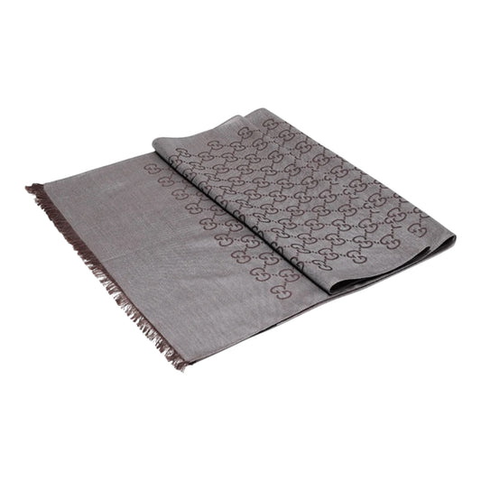 Gucci Brown Grey Wool/Silk Blend Scarf Reversible