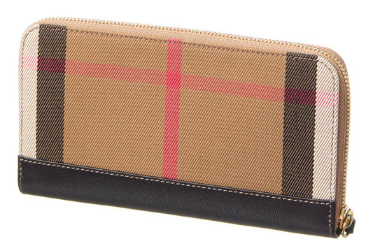 Burberry Check Canvas/Leather Zip Wallet