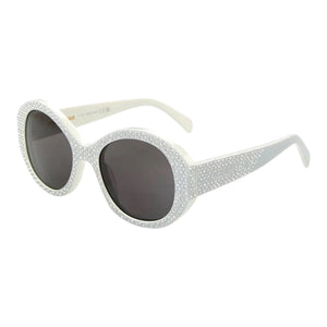 Celine Crystal-Embellished Oval Sunglasses – White & Grey