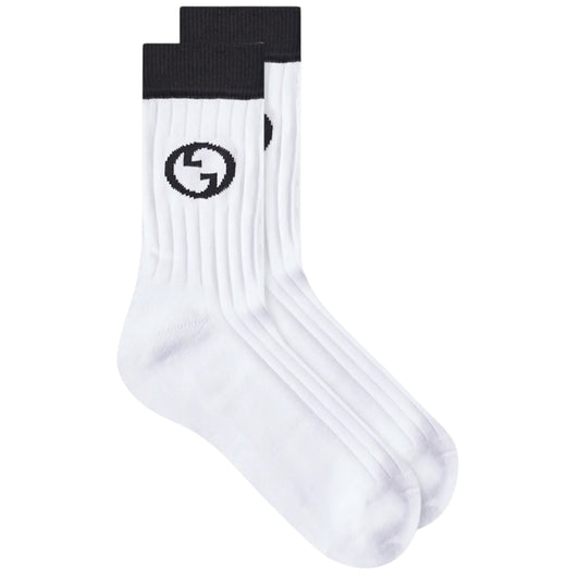 Gucci Crew Socks White with Black GG