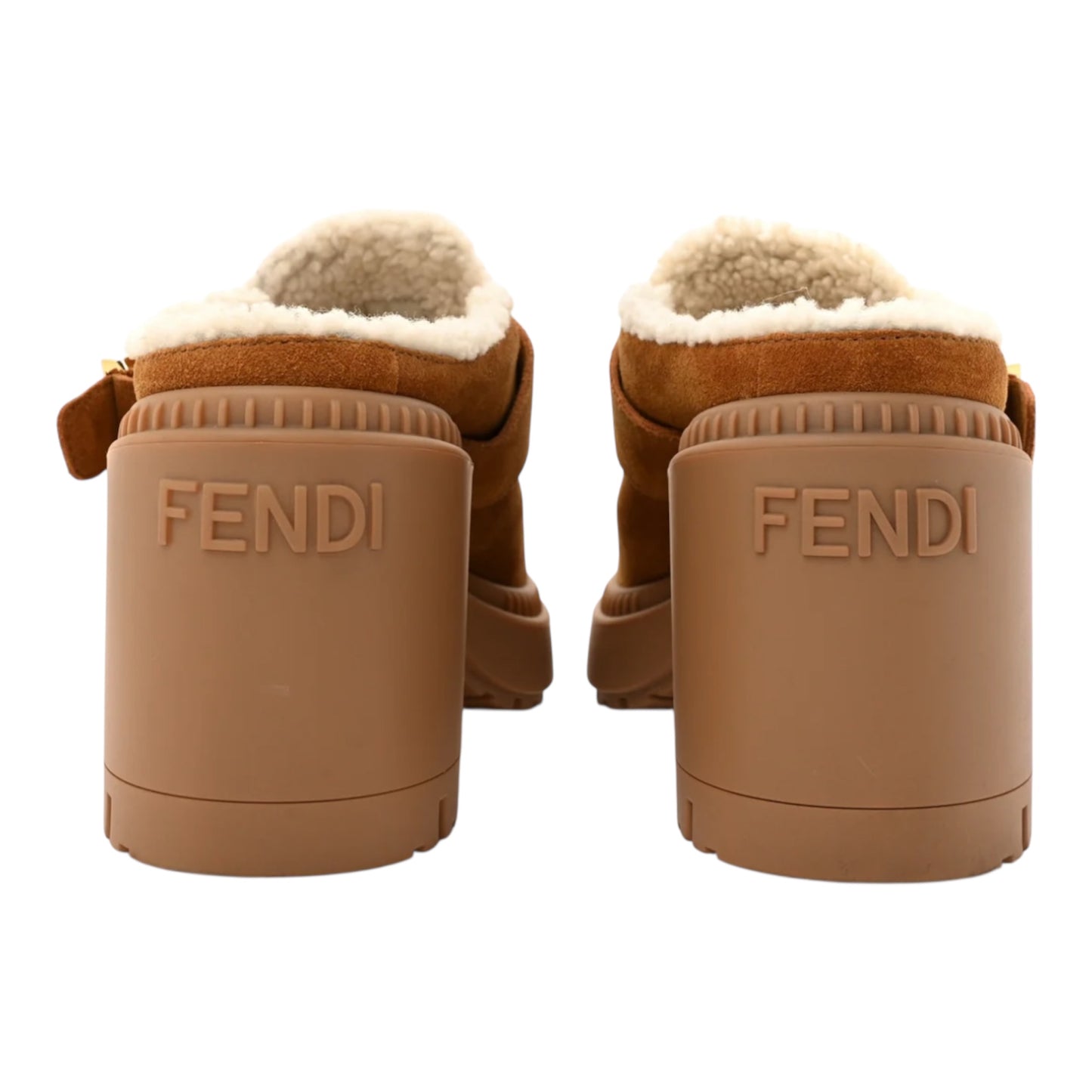 FENDI Suede Shearling Clog Heel