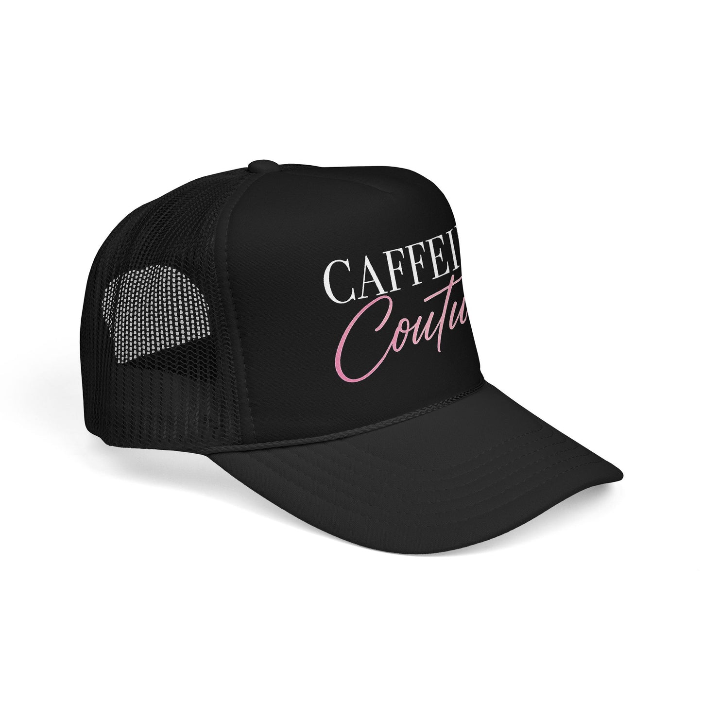 Caffeine Couture Trucker Hat — Women’s Coffee Lover Mesh Cap