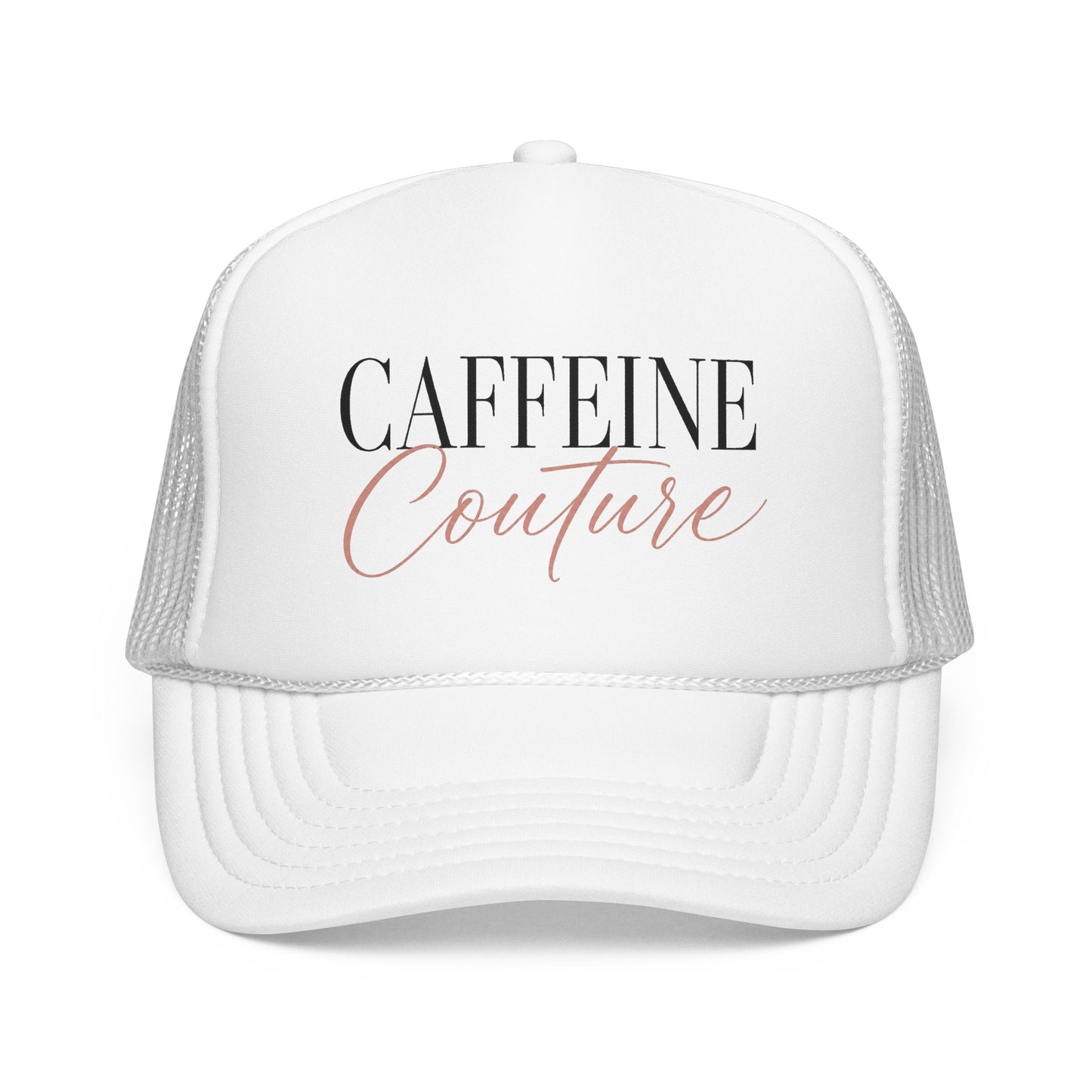 Caffeine Couture Trucker Hat — Pink Foam Coffee Lover Cap