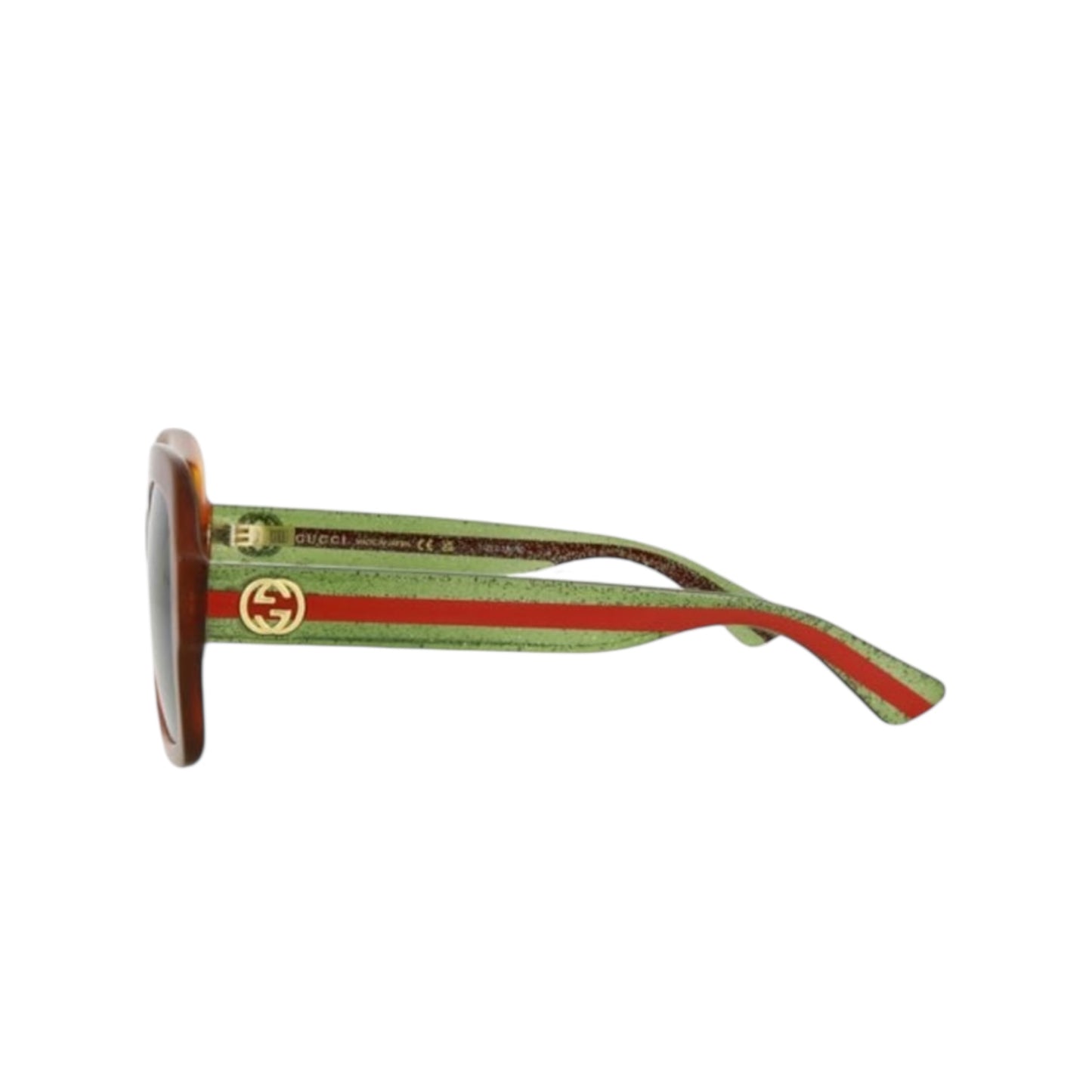 54 MM Gucci Oversized Square Sunglasses – Tortoiseshell Frame | Green Lenses | Gold GG Logo Temple