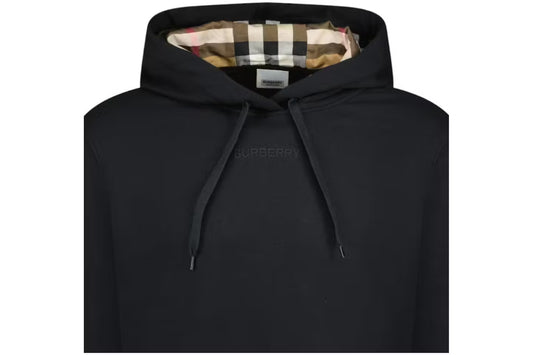 Burberry Talley Embroidery Logo Check Black Hooded Sweatshirt