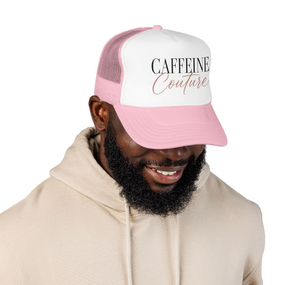 Caffeine Couture Trucker Hat — Pink Foam Coffee Lover Cap