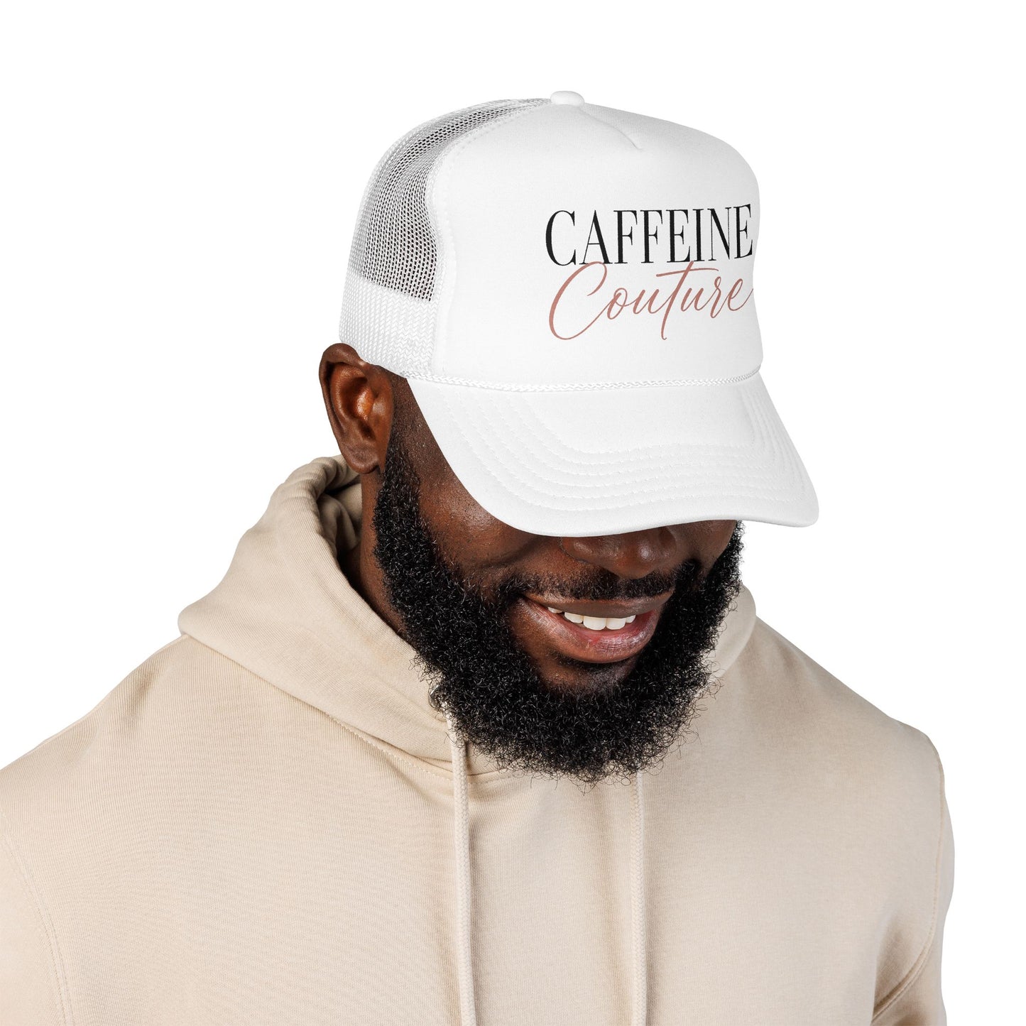 Caffeine Couture Trucker Hat — Pink Foam Coffee Lover Cap