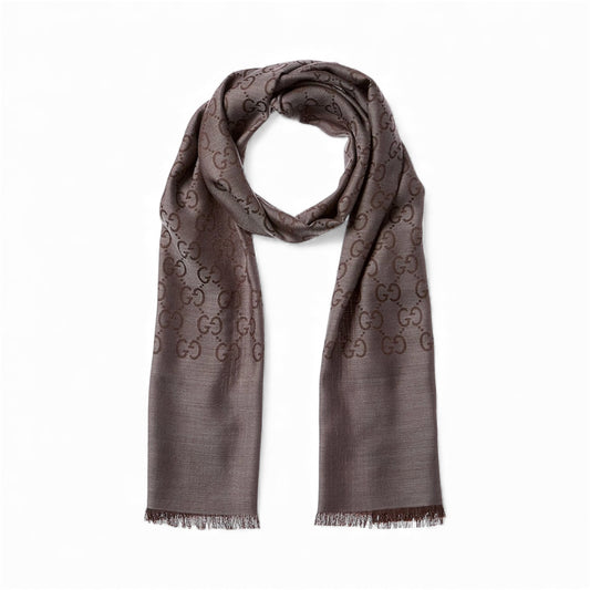 Gucci Brown Grey Wool/Silk Blend Scarf Reversible