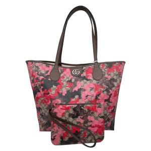 Gucci GG Supreme Pink Camo Canvas Tote Bag with Matching Wristlet Pouch