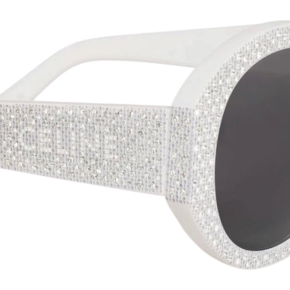 Celine Crystal-Embellished Oval Sunglasses – White & Grey