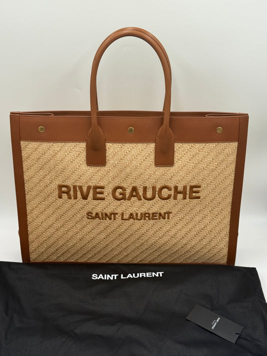 Saint Laurent Rive Gauche Tote – Woven Raffia & Leather