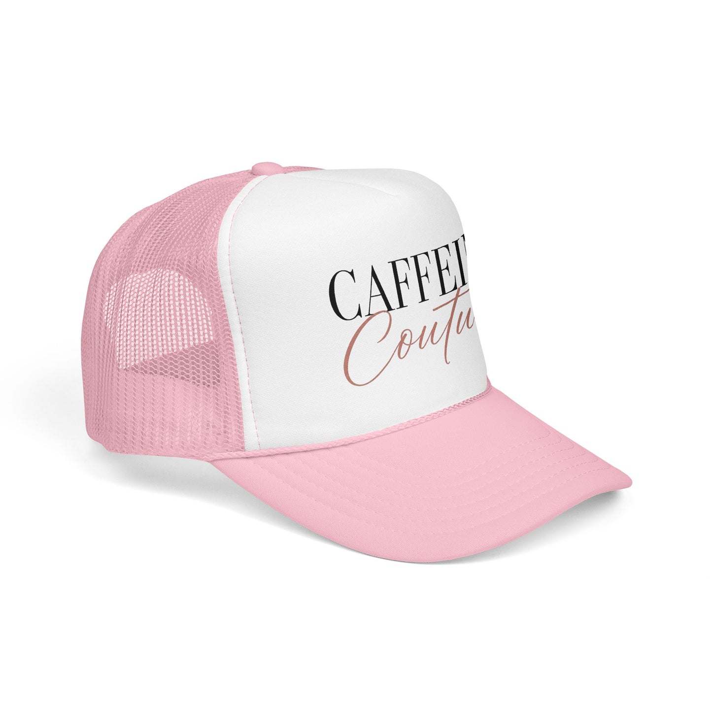 Caffeine Couture Trucker Hat — Pink Foam Coffee Lover Cap