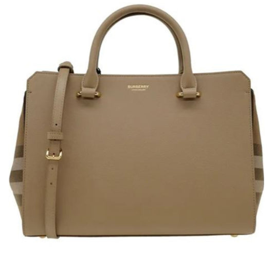 Burberry Banwell Leather Tote – House Check Satchel with Gold Hardware