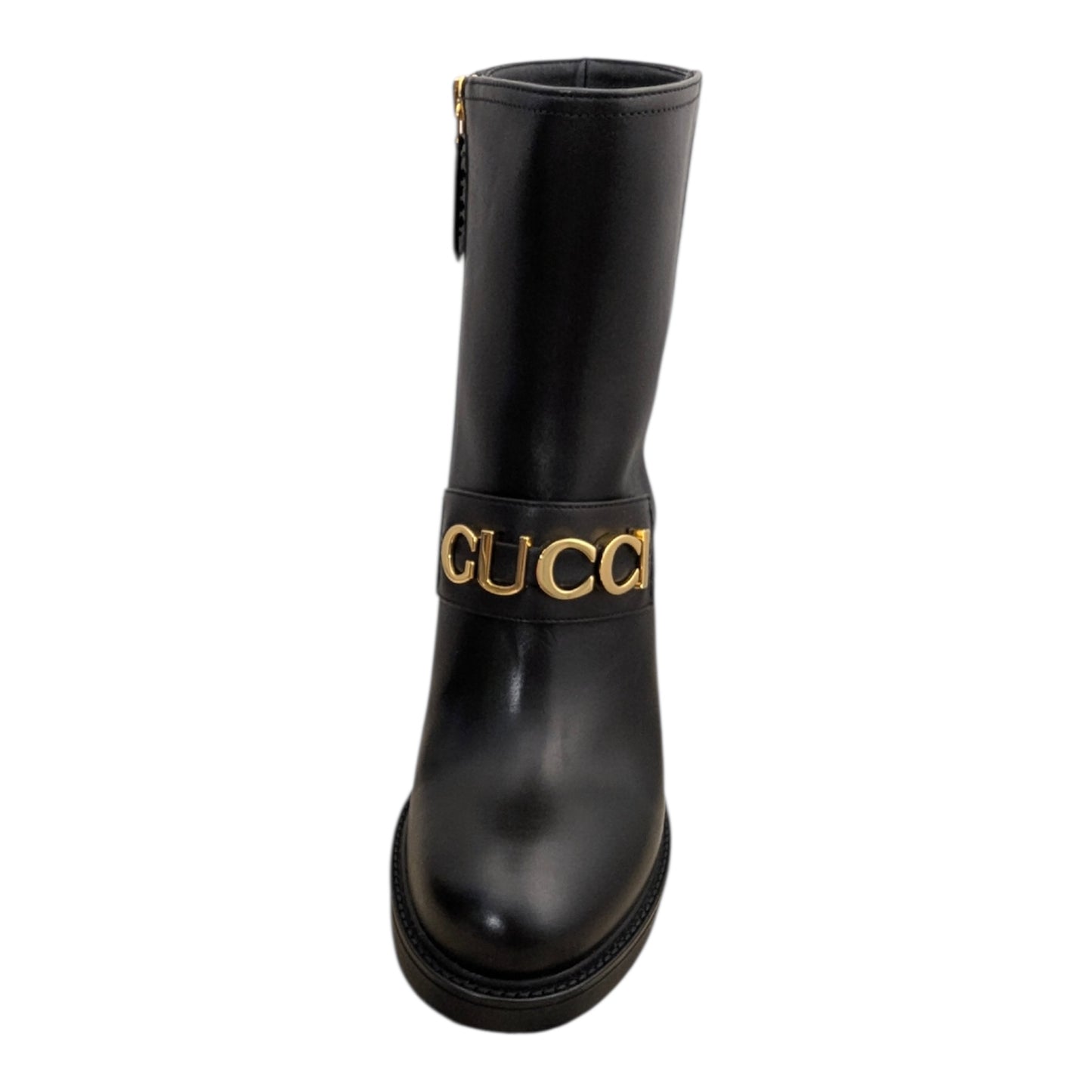 Gucci Cara Logo Ankle Heeled Boots Black Leather