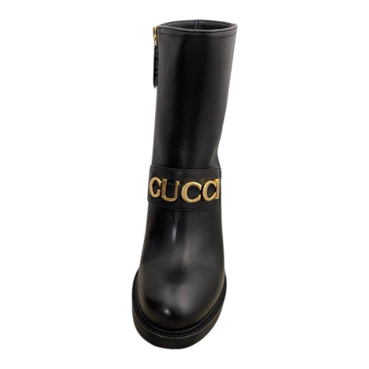 Gucci Cara Logo Ankle Heeled Boots Black Leather