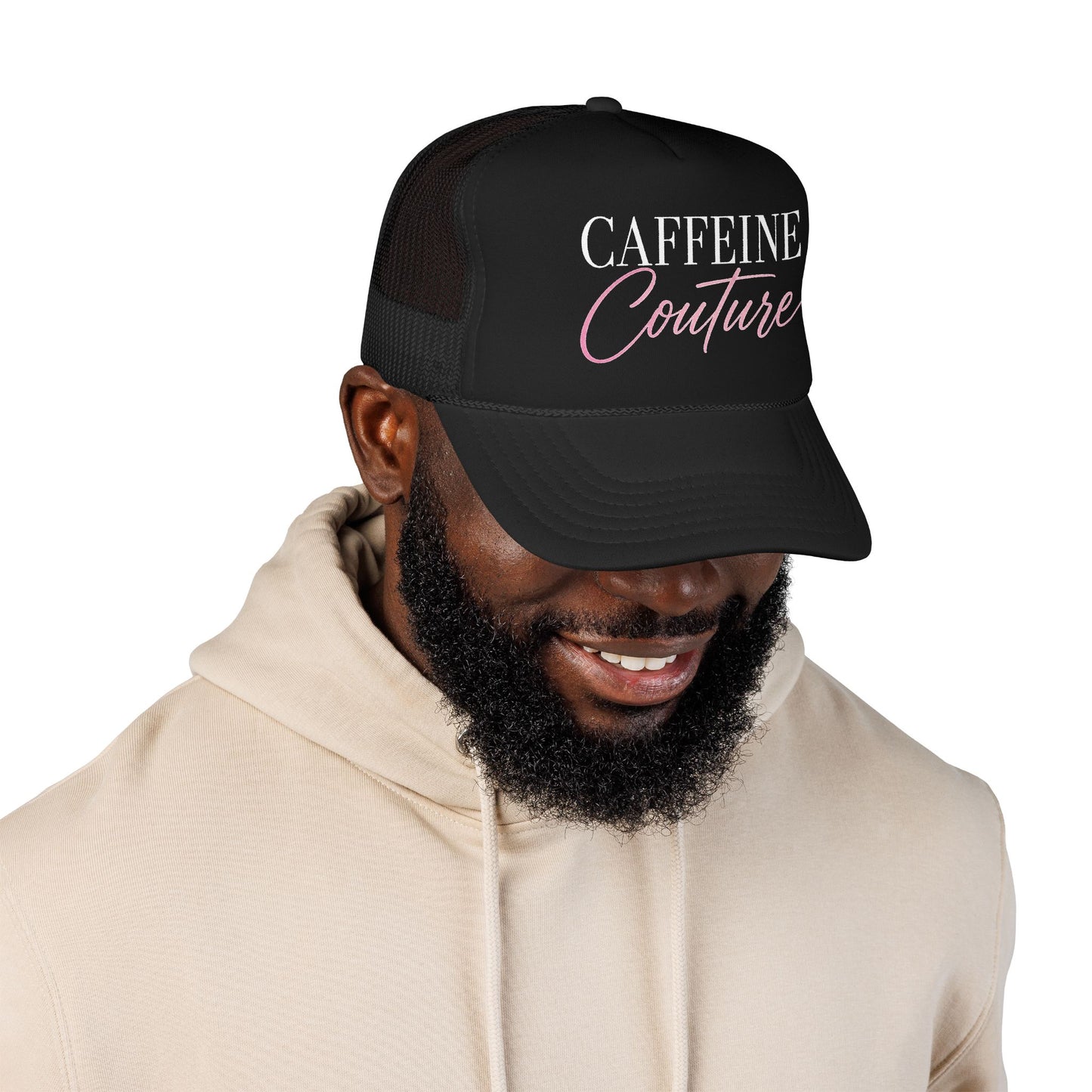 Caffeine Couture Trucker Hat — Women’s Coffee Lover Mesh Cap