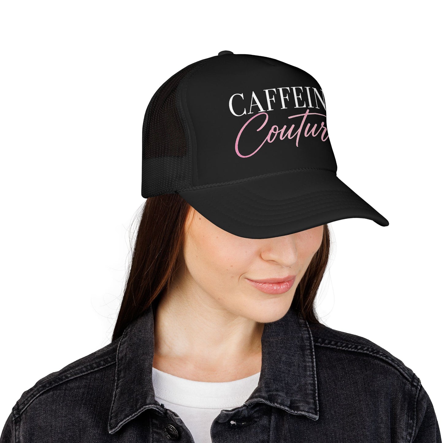 Caffeine Couture Trucker Hat — Women’s Coffee Lover Mesh Cap