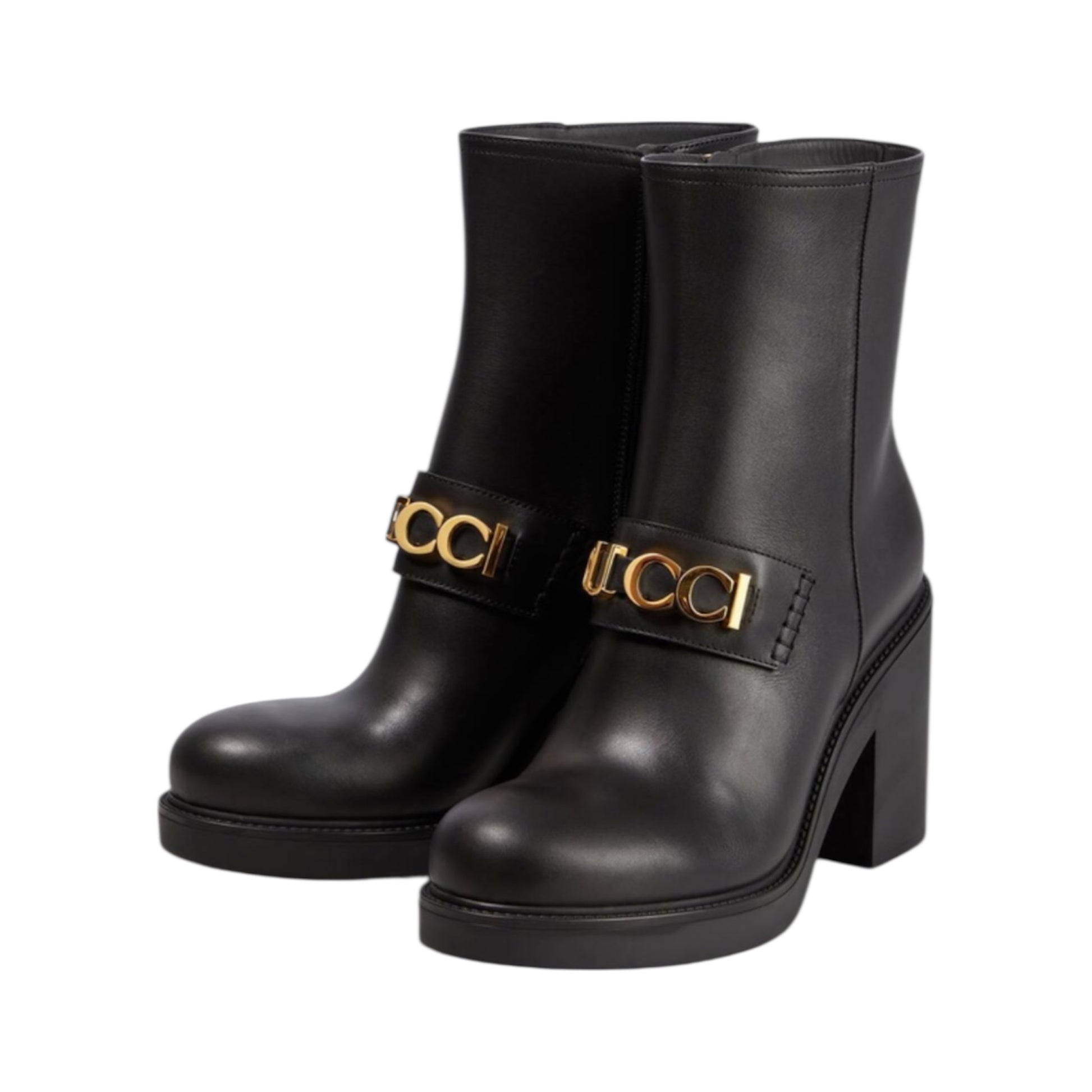 Gucci Cara black leather ankle boots
Gucci gold logo heeled boots
Gucci designer black ankle boots