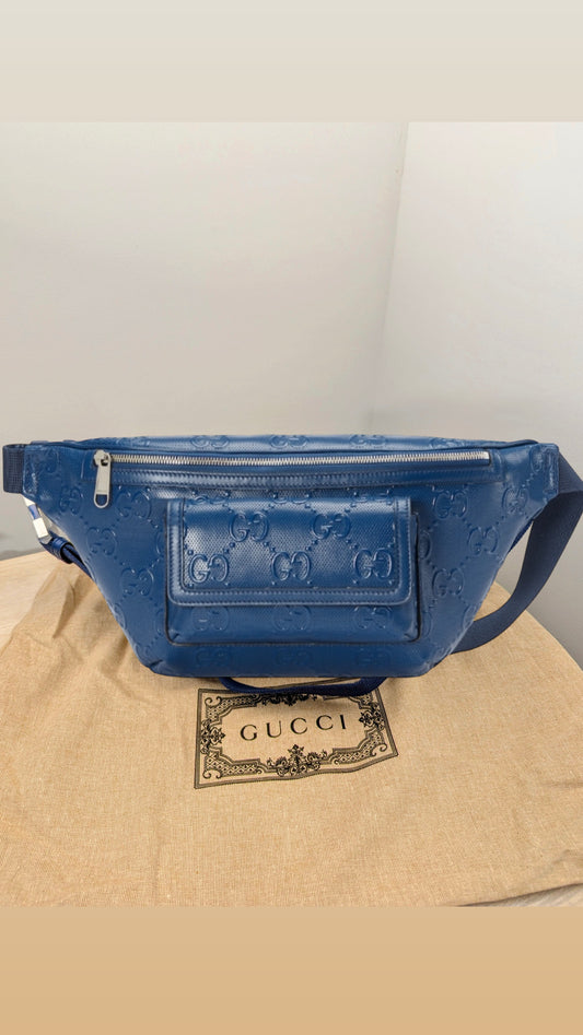 Gucci Belt Bag Jumbo GG Blue Leather