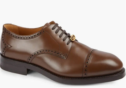 Gucci Men's Rooster Brogue Leather Derby Shoes, Brown Sugar, Men's, 11D, Formal & Dress Shoes Derby Shoes