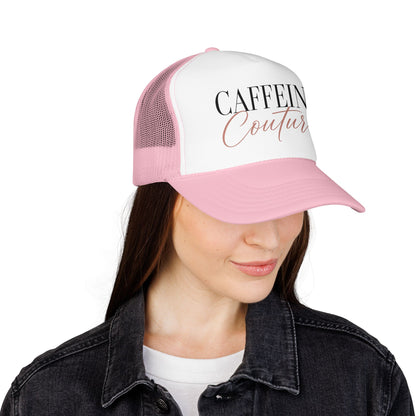 Caffeine Couture Trucker Hat — Pink Foam Coffee Lover Cap