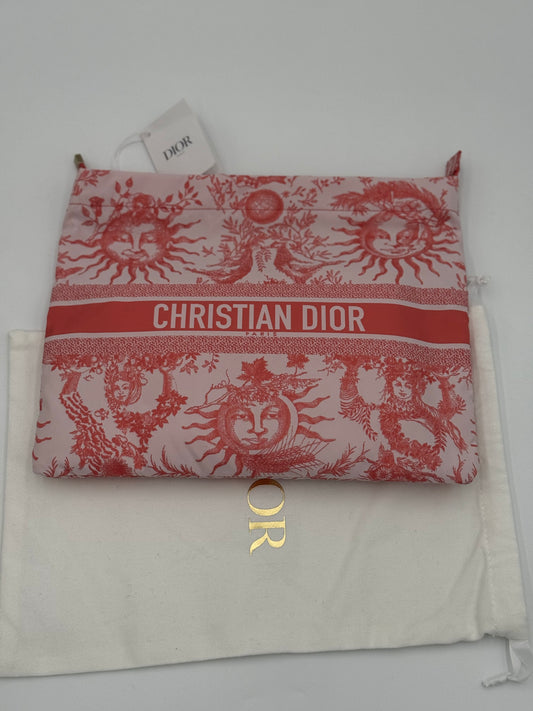 Christian Dior Toile de Jouy Soleil Travel Zip Pouch – Coral