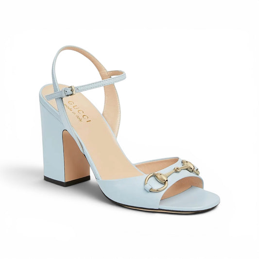 Gucci Horsebit Leather Block Heel Sandals – Light Blue