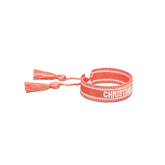 Christian Dior J’Adior Woven Friendship Bracelet – Coral Pink & White Adjustable Tassel Bracelet
