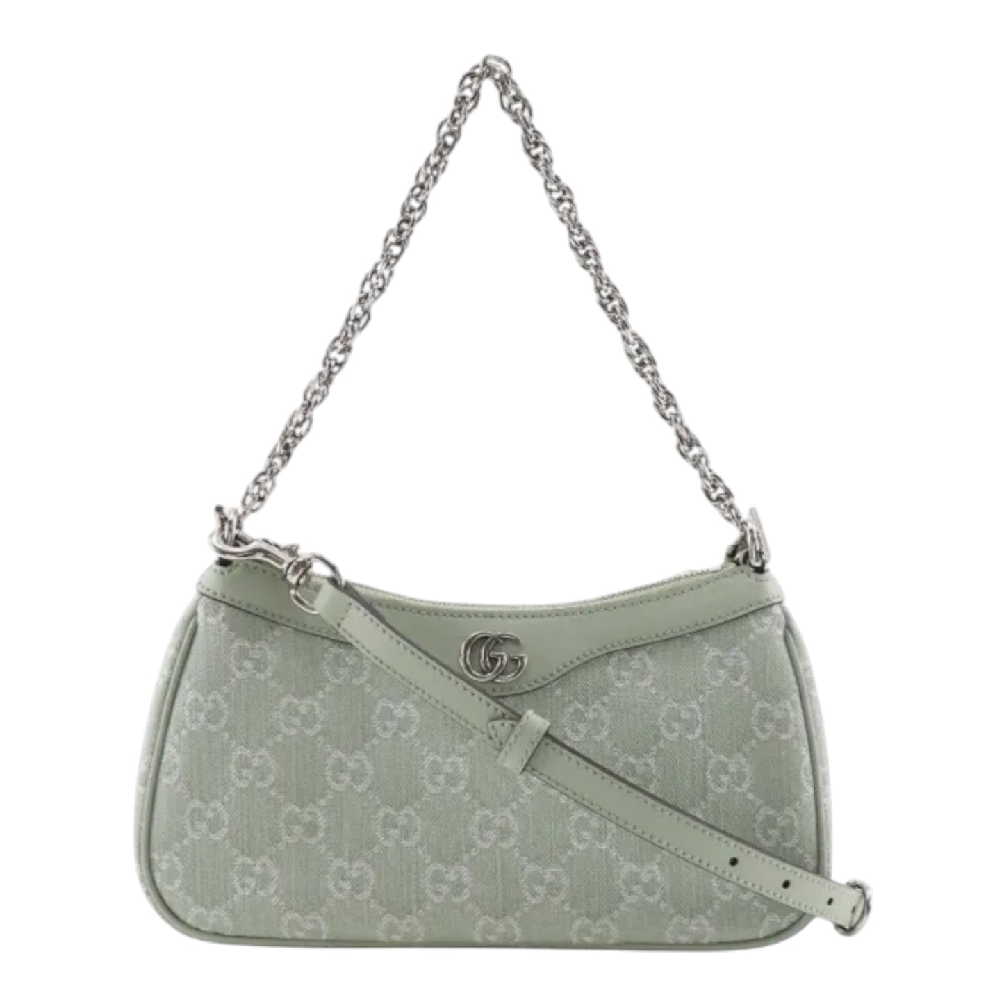 Gucci Ophidia GG Shoulder Bag in Light Green with Chain & Leather Strap