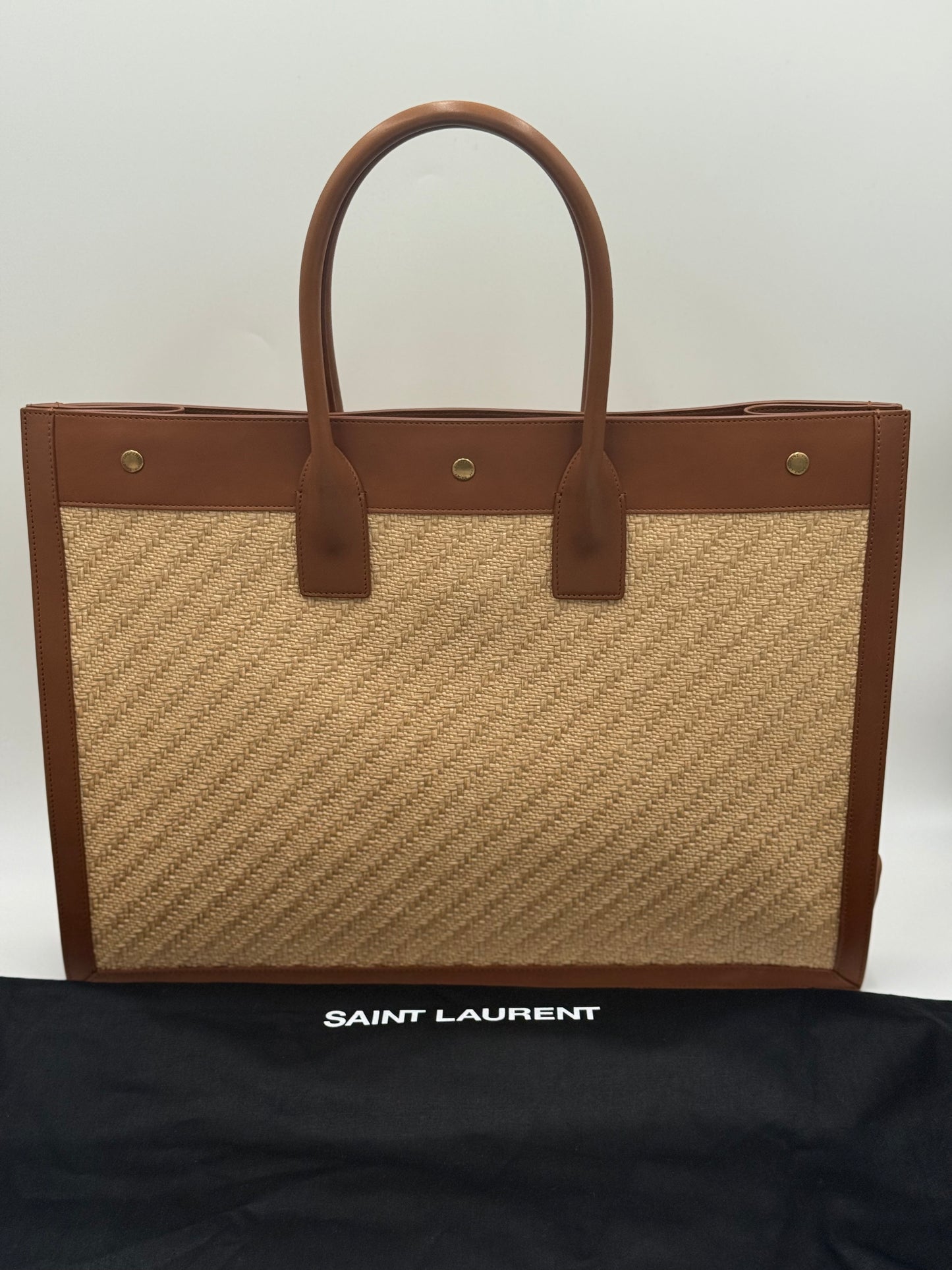 Saint Laurent Rive Gauche Tote – Woven Raffia & Leather