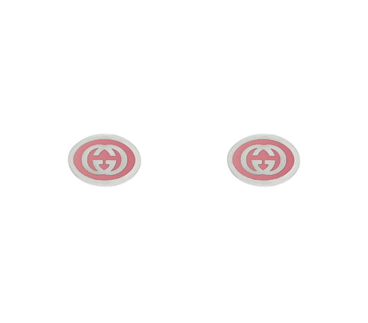 Gucci interlocking sterling silver pink enamel Studs